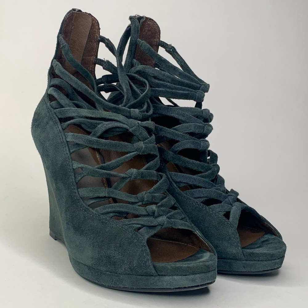 Via Spiga Petrol Suede Grey Lace Up Heel